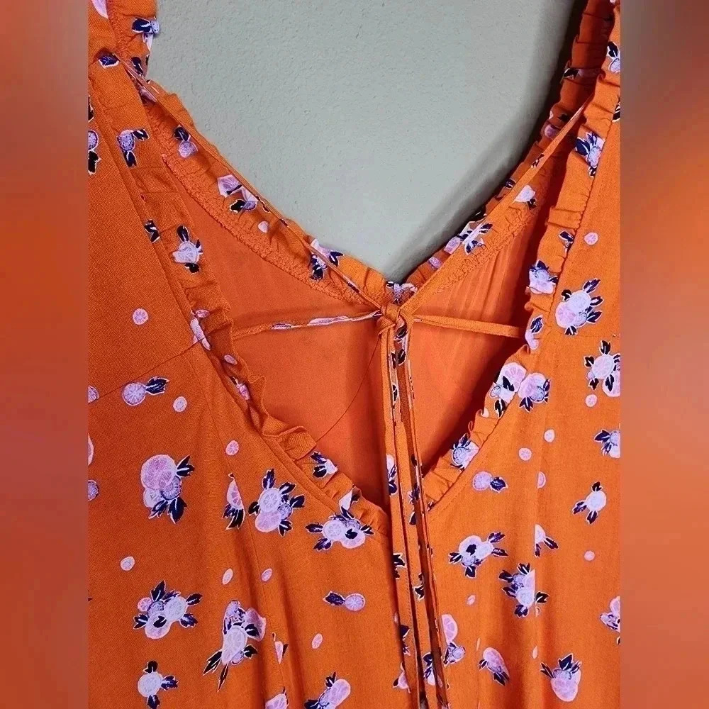 Free People Like a Lady Orange Citrus Floral Mini Dress Lace Up Back S NWT - Picture 4 of 16